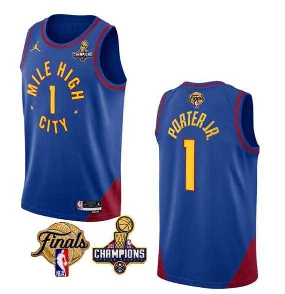 Men's Denver Nuggets #1 Michael Porter Jr. Blue 2023 Nuggets Champions Patch And Finals Patch Statemenr Edition Stitched Basketball Jersey